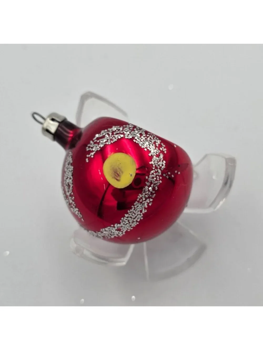 Reflector Mercury Glass Ornament Round Indent Red Silver Christmas 1.75